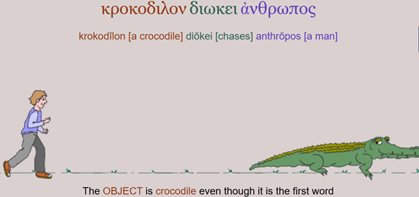  ‘The OBJECT is crocodile even though it is the first word’.