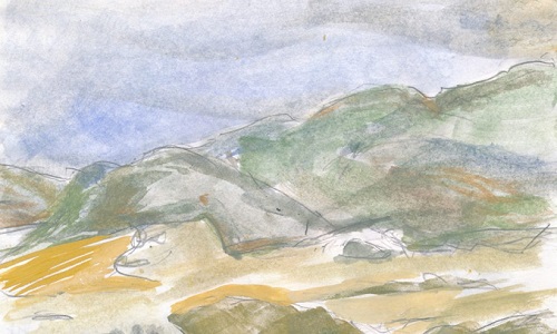 watercolour painting of archaeology landscape