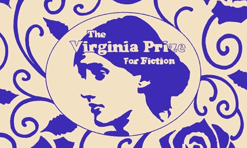 The Virgina Prize for Fiction logo, and a silhouette of Virgina Woolf’s head.