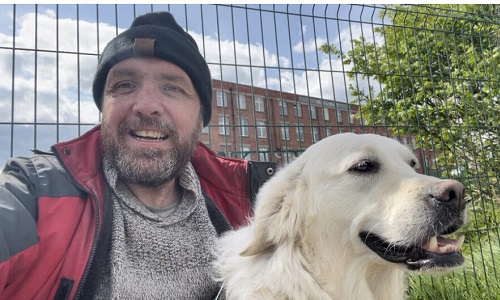 Dr David Scott and rescued dog Flossy