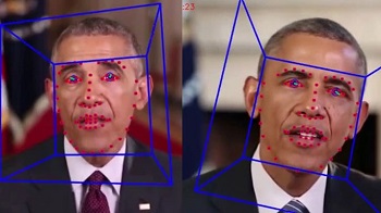 Deepfake face recognition technology layered over an image of Barack Obama