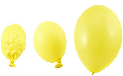 Photo of three yellow ballons inflating