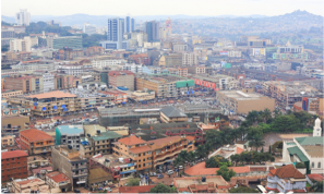 Skyview of the Kampala city centre in Uganda