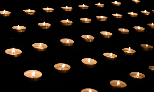 Tealight candles lit for a memorial service