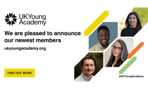 UK Young Academy announcement of newest members with head portrait pictures of the some of the members