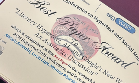 A close up of a certificate from the 36th ACM conference on hypertext and social media