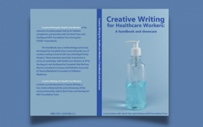 The cover of the new handbook is shown. It is blue with an image of hand sanitiser on the front