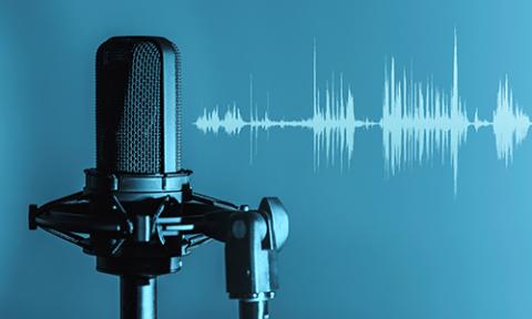 Graphical image of a microphone with soundwaves