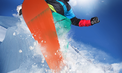 jumping snowboarder