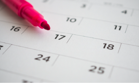 A month to view calendar with a pen pink pointing to the 17th