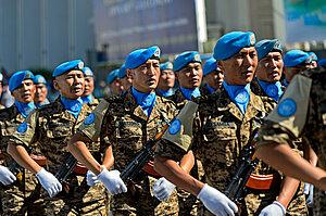 Parade of a UN Blue Helmets battalion, Ulaanbaatar, Mongolia