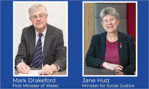 profile pictures of Jane Hutt (Minister for Social Justice, Wales) and Mark Drakeford ((First Minister of Wales)