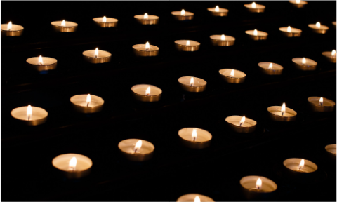 Tealight candles lit for a memorial service