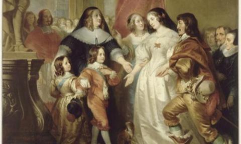 Gaston de France presents his sister Queen Henrietta Maria of England to the infant Louis XIV, his mother and brother, Decaisne Henri