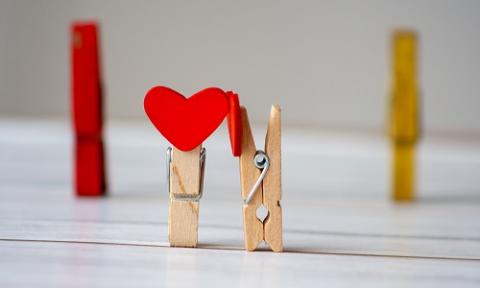 Two clothing pegs with felt hearts